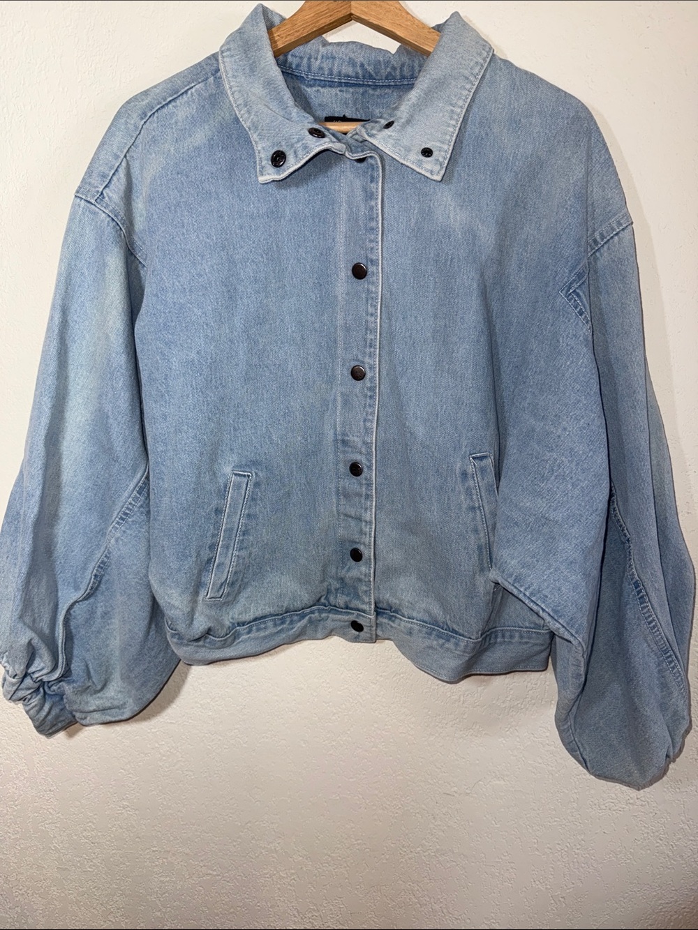Fashion Nova Light Blue Denim Jacket Bomber Puff Sleeves Medium